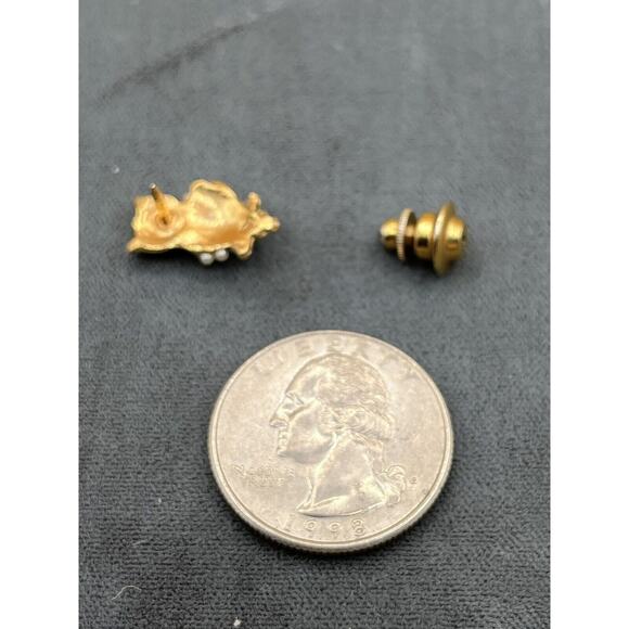 VTG Gold Tone Owl Brooch Pin Reds Glass Bead Eyes Pearl Bead Body Mini - Picture 4 of 4